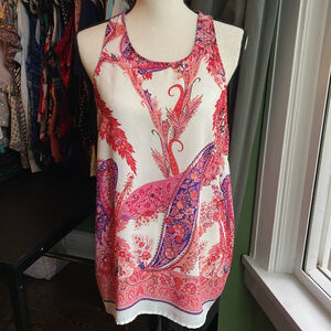 Women's Violet + Claire Tank Top Size L White Pink Paisley